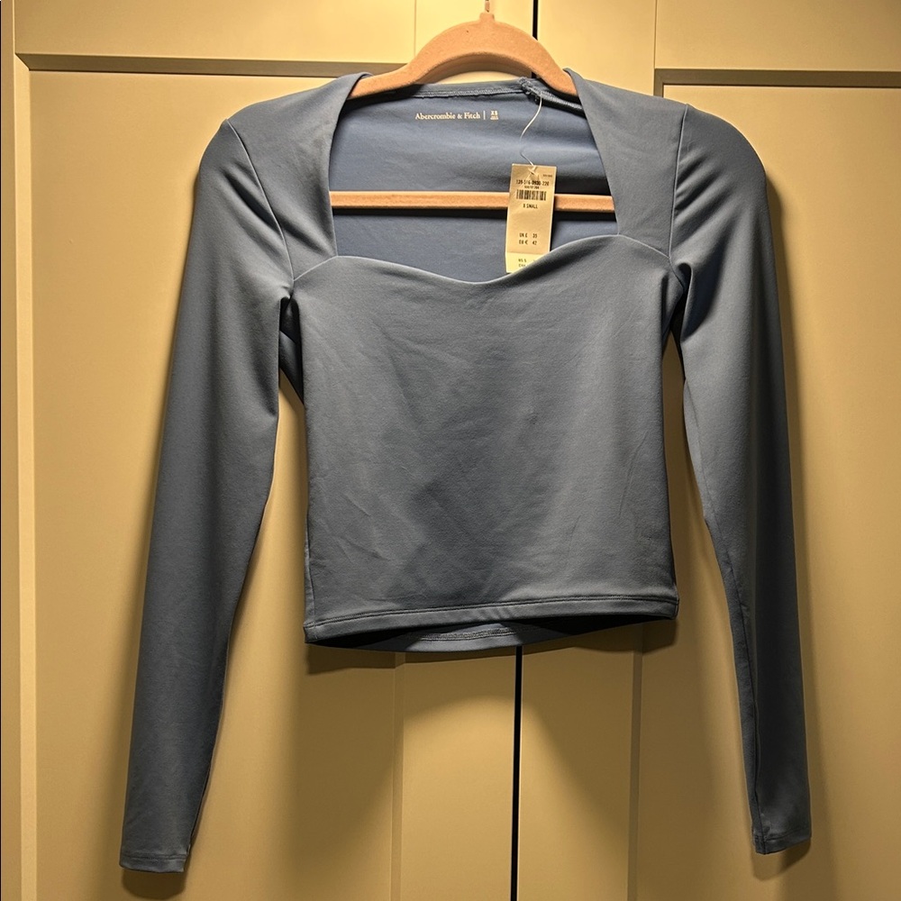Abercrombie & Fitch Dusty Blue Long-Sleeve Square Neck Top